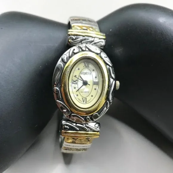 Geneva Silver & Gold-Tone Hinged Cuff Watch - Picture 2 of 7